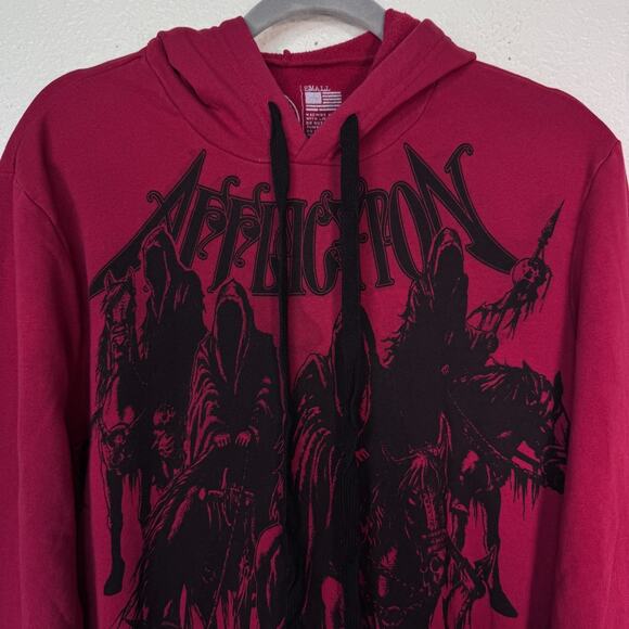 Affliction Hoodie Men Small Black Knight Graphic Pullover Y2K Gothic Grunge Red - Picture 4 of 12